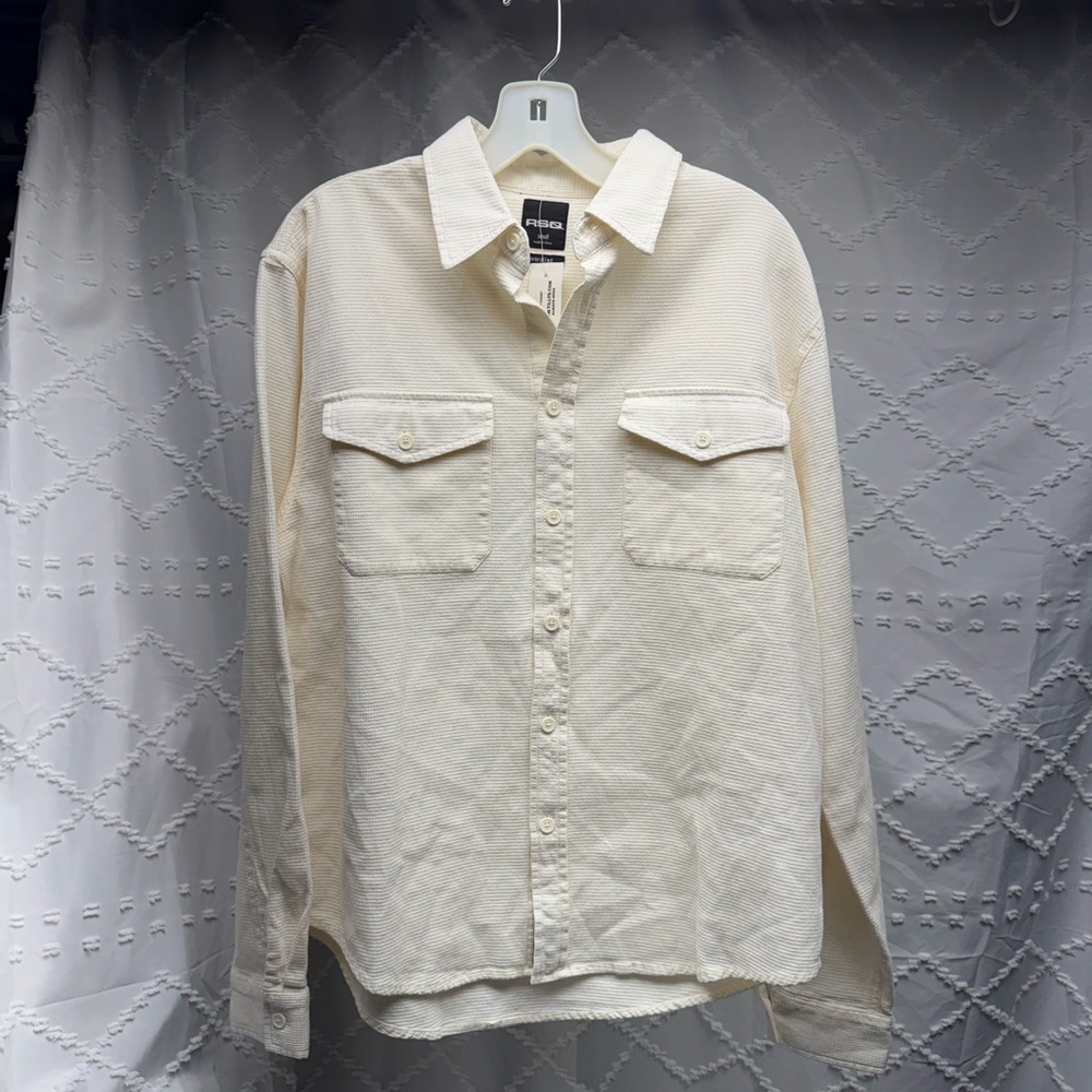RSQ Men's Small Off White Waffle Knit Button-Up Shirt